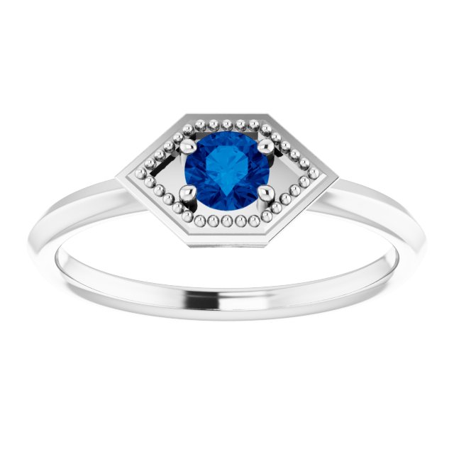 Round Natural Blue Sapphire Geometric Ring