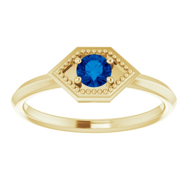 Round Natural Blue Sapphire Geometric Ring