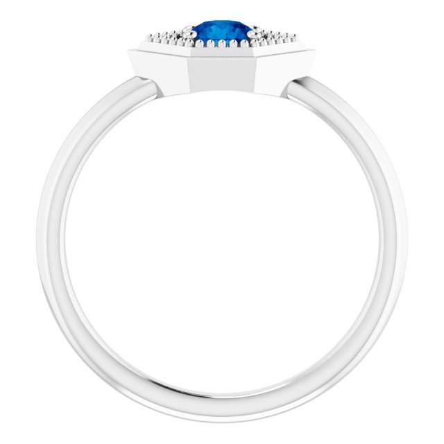 Round Natural Blue Sapphire Geometric Ring