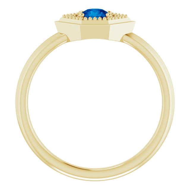 Round Natural Blue Sapphire Geometric Ring