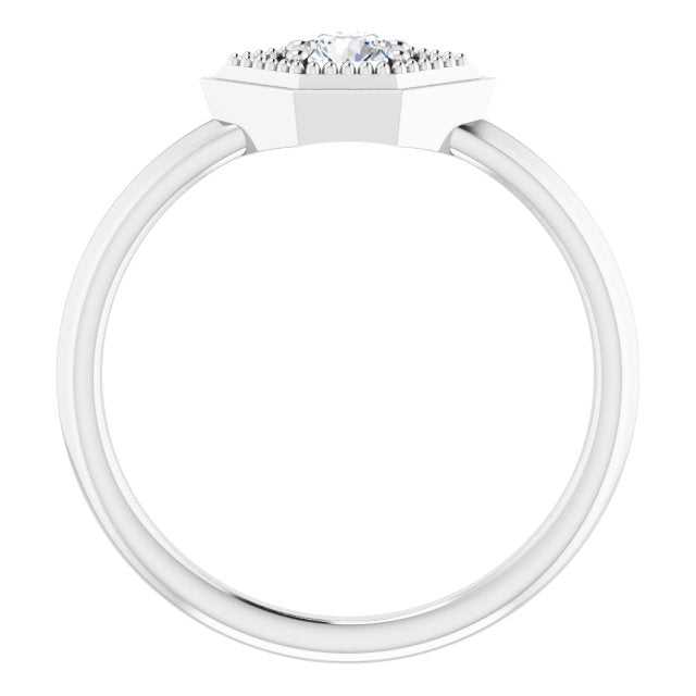 Round Natural White Sapphire Geometric Ring