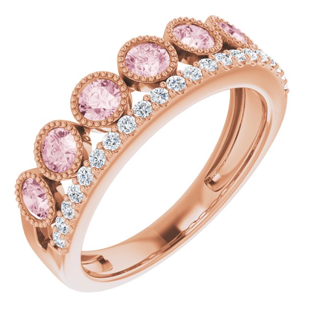 Round Natural Pink Morganite & 1/5 CTW Natural Diamond Ring