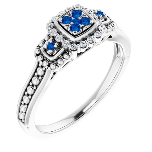 Natural Blue Sapphire & .06 CTW Natural Diamond Halo-Style Illusion Ring