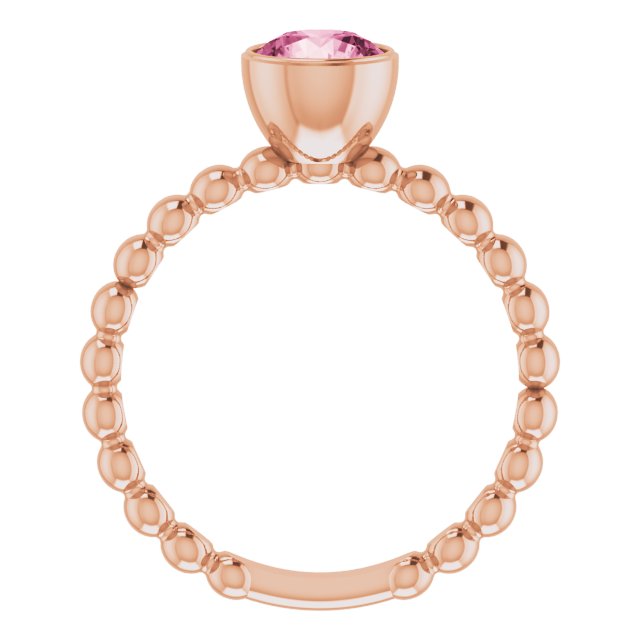 Round Natural Pink Tourmaline Family Beaded Stackable Ring