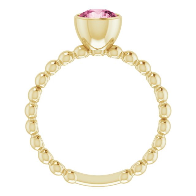 Round Natural Pink Tourmaline Family Beaded Stackable Ring