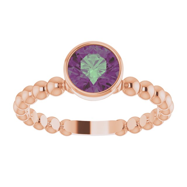 Round Lab-Grown Alexandrite Family Beaded Stackable Ring