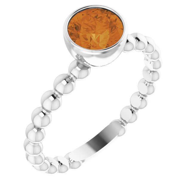 Round Natural Citrine Family Beaded Stackable Ring