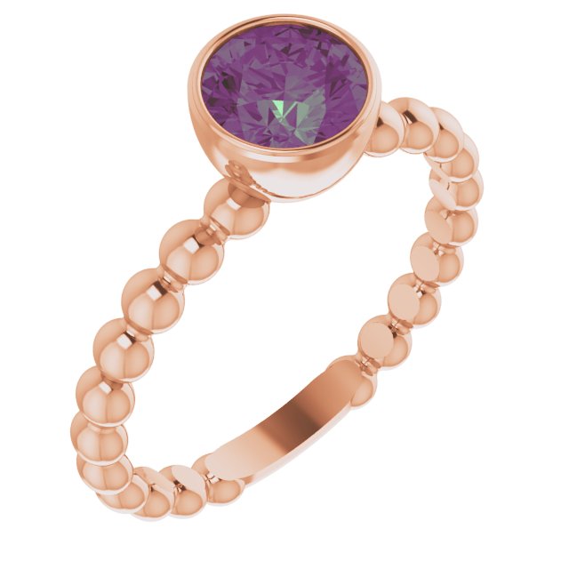 Round Lab-Grown Alexandrite Family Beaded Stackable Ring