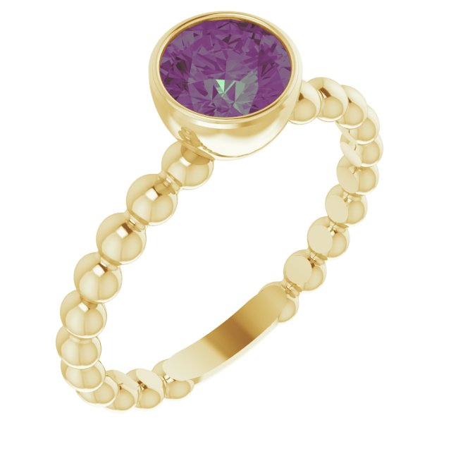 Round Lab-Grown Alexandrite Family Beaded Stackable Ring