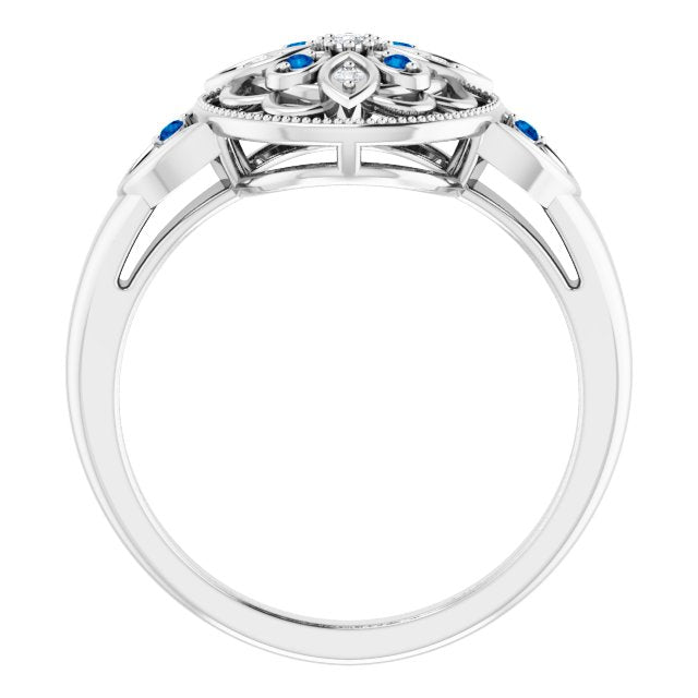 Round Natural Blue Sapphire & .03 CTW Natural Diamond Ring