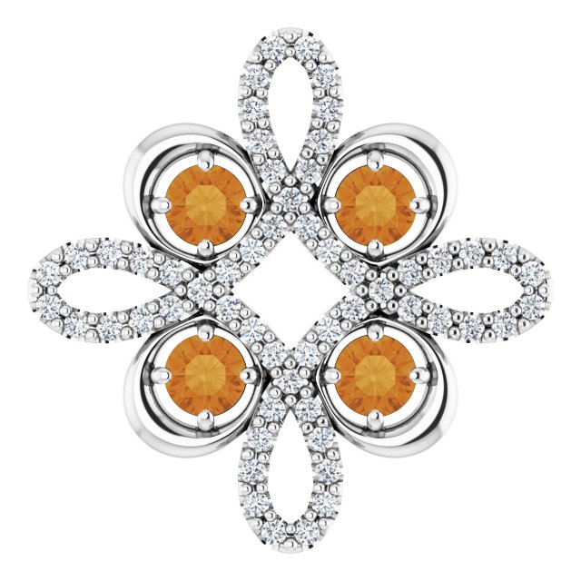 Round Natural Citrine & 1/8 CTW Natural Diamond Clover Pendant