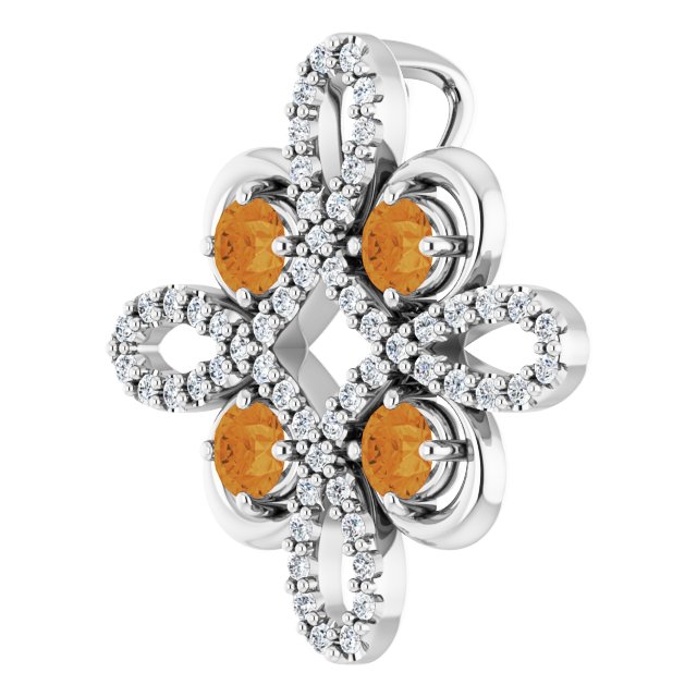 Round Natural Citrine & 1/8 CTW Natural Diamond Clover Pendant