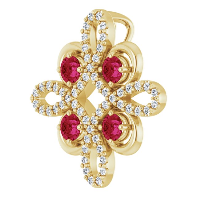 Round Natural Ruby & 1/6 CTW Natural Diamond Clover Pendant