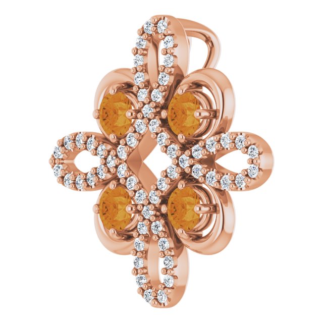 Round Natural Citrine & 1/8 CTW Natural Diamond Clover Pendant