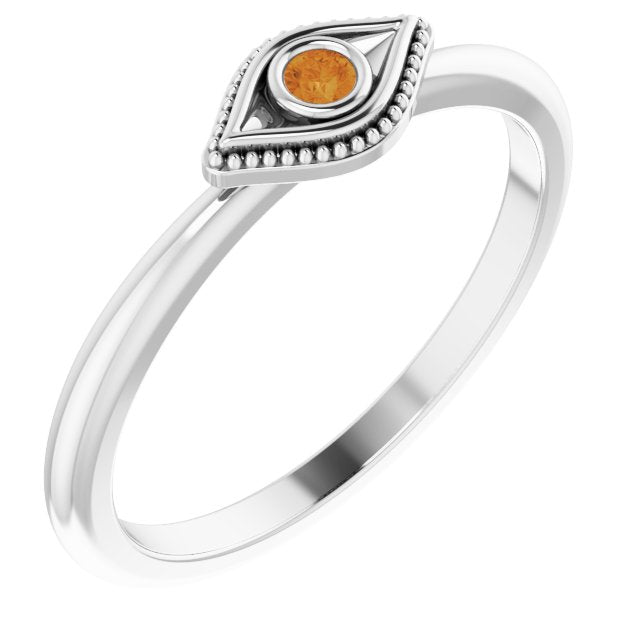 Round Natural Citrine Stackable Evil Eye Ring