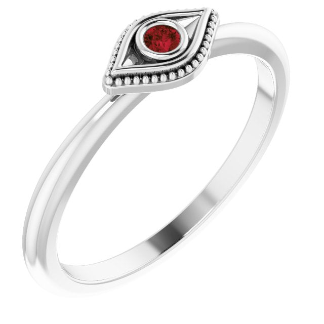 Round Natural Mozambique Garnet Stackable Evil Eye Ring