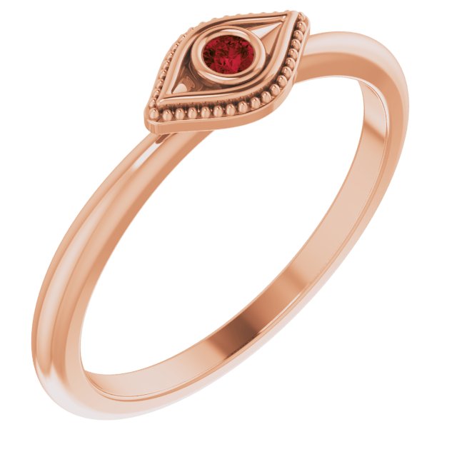 Round Natural Mozambique Garnet Stackable Evil Eye Ring