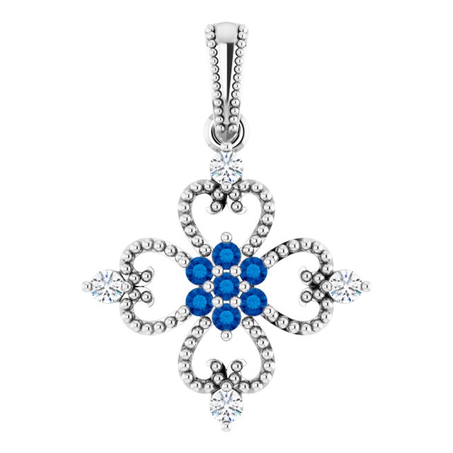 Sapphire & 1/10 CTW Natural Diamond Pendant