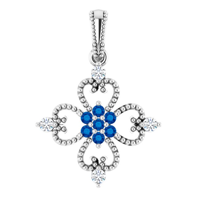 Sapphire & 1/10 CTW Natural Diamond Pendant