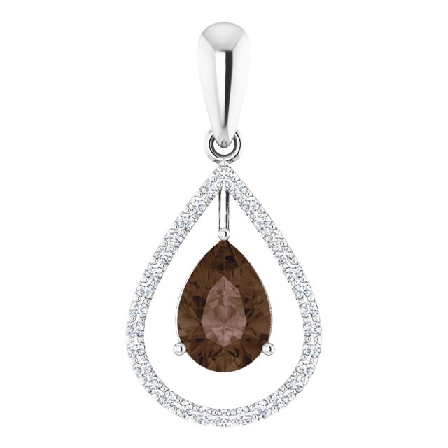 Pear Natural Smoky Quartz & 1/3 CTW Natural Diamond Pendant