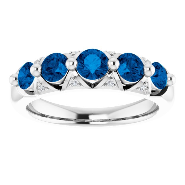 Round Natural Ceylon Blue Sapphire & .03 CTW Natural Diamond Ring