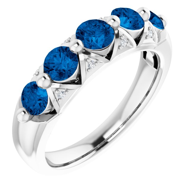 Round Natural Ceylon Blue Sapphire & .03 CTW Natural Diamond Ring