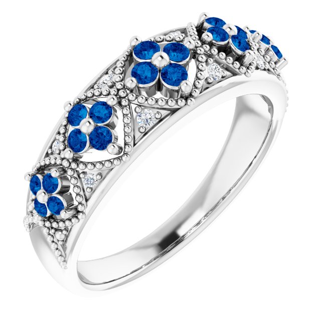 Round Natural Blue Sapphire & .05 CTW Natural Diamond Ring