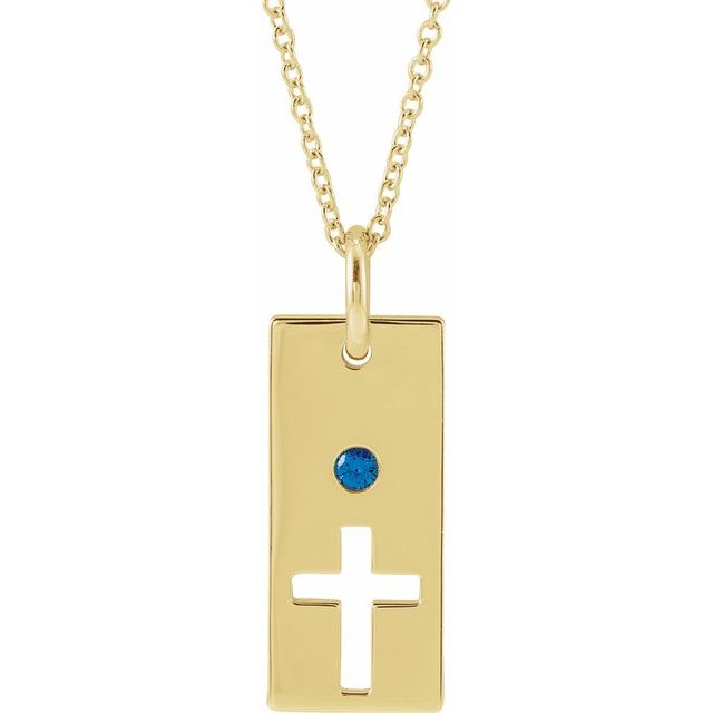 Round Natural Blue Sapphire Cross Bar Necklace