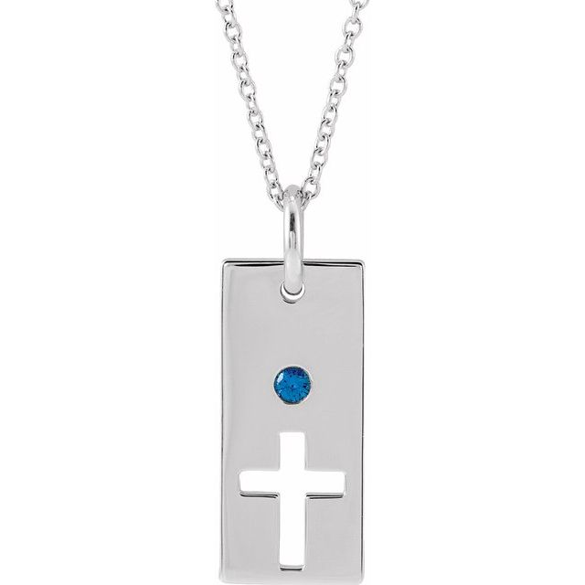 Round Natural Blue Sapphire Cross Bar Necklace