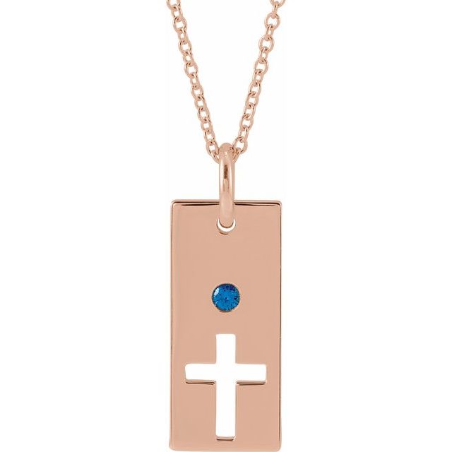 Round Natural Blue Sapphire Cross Bar Necklace