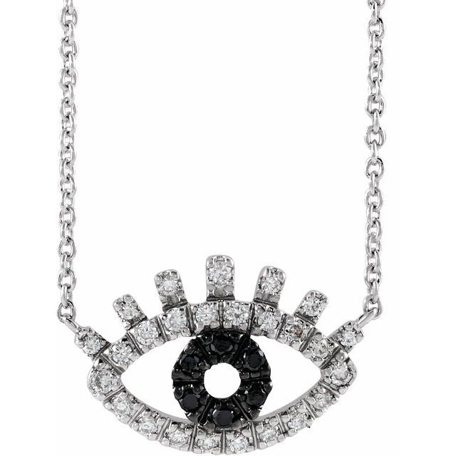 1/8 CTW Natural Black & White  Diamond Evil Eye Necklace
