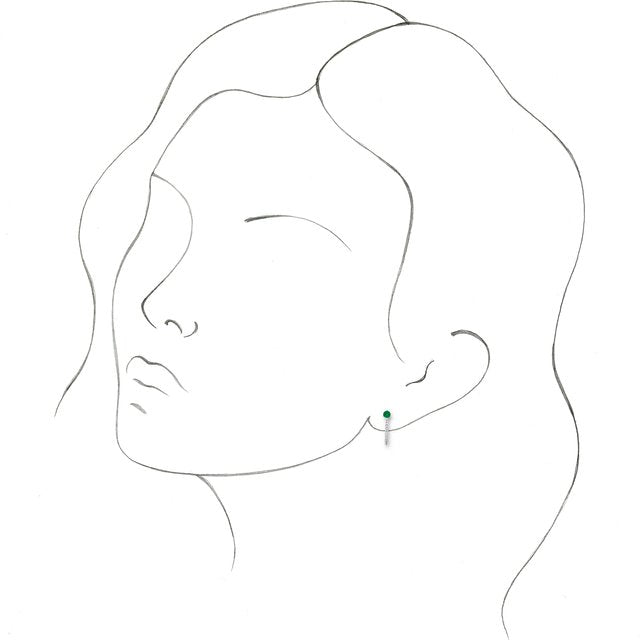 Round Lab-Grown Emerald & 1/6 CTW Natural Diamond Hoop Earrings