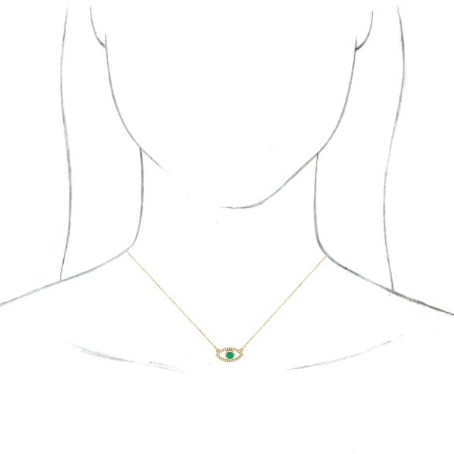 Round Lab-Grown Emerald & Natural White Sapphire Evil Eye Necklace