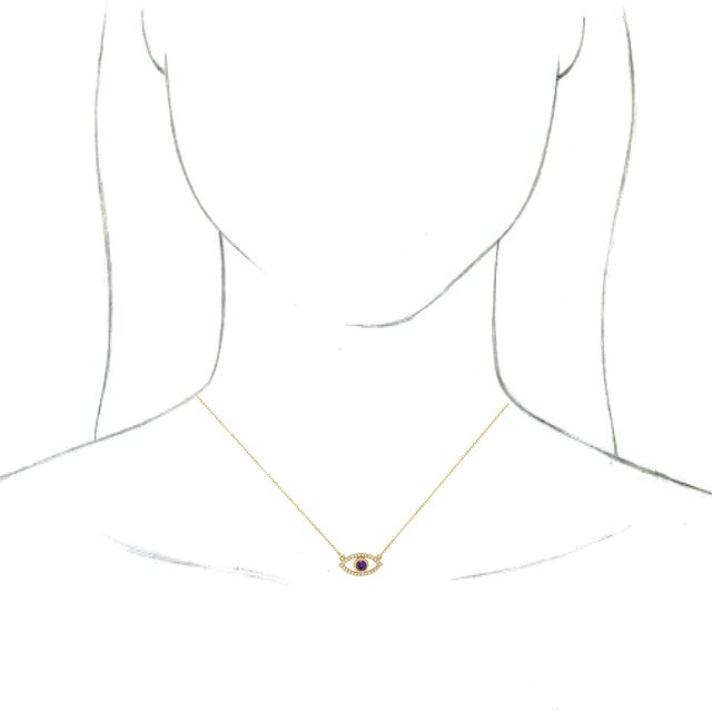 Round Natural White Sapphire Evil Eye Necklace