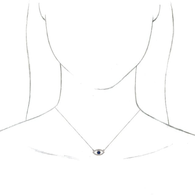Round Natural White Sapphire Evil Eye Necklace