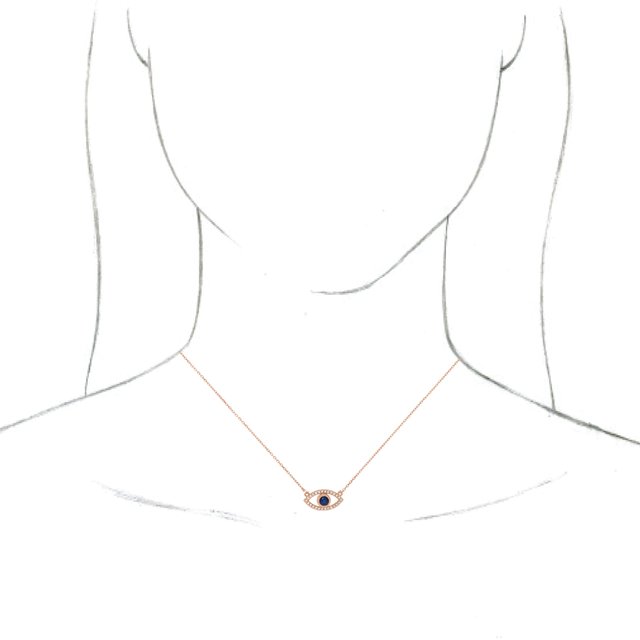 Round Natural White Sapphire Evil Eye Necklace