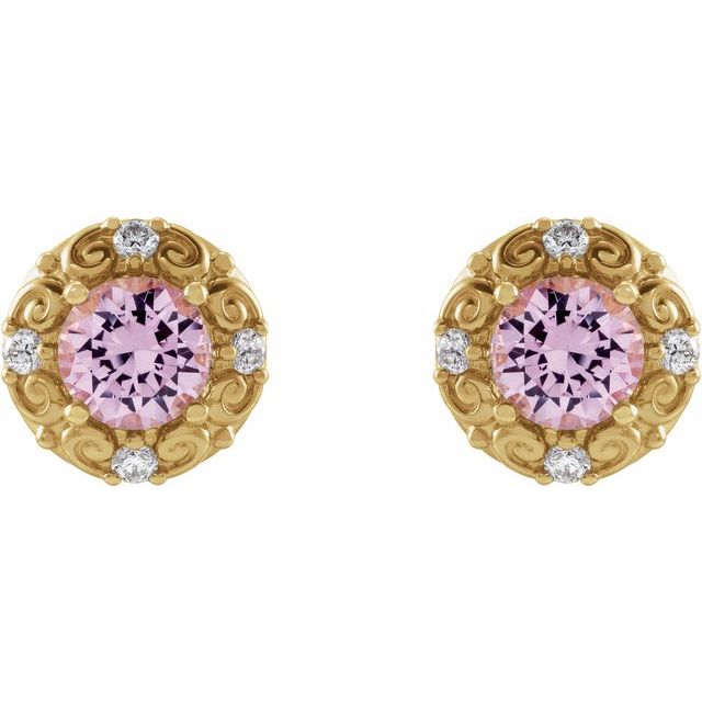 Round 4mm Natural Pink Tourmaline & 1/10 CTW Natural Diamond Halo-Style Earrings