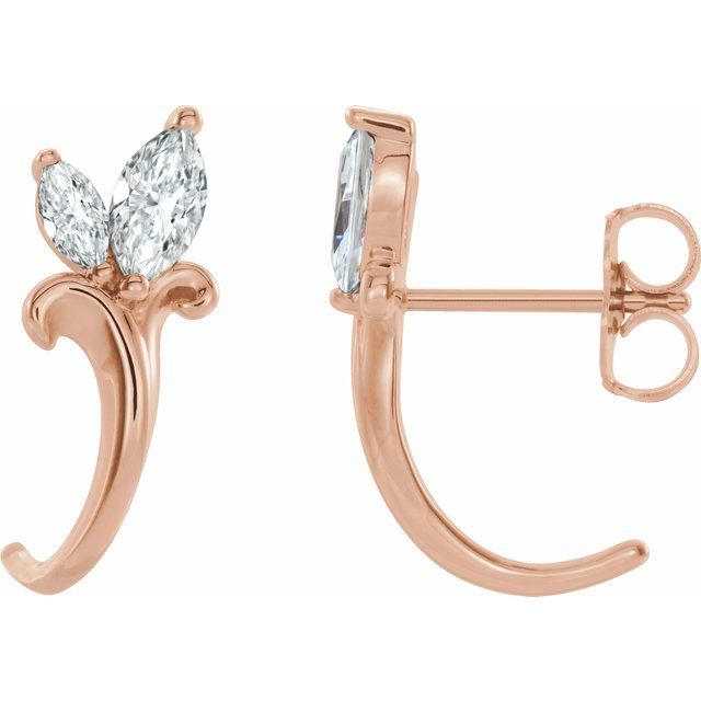 Marquise Natural White Sapphire Floral J-Hoop Earrings
