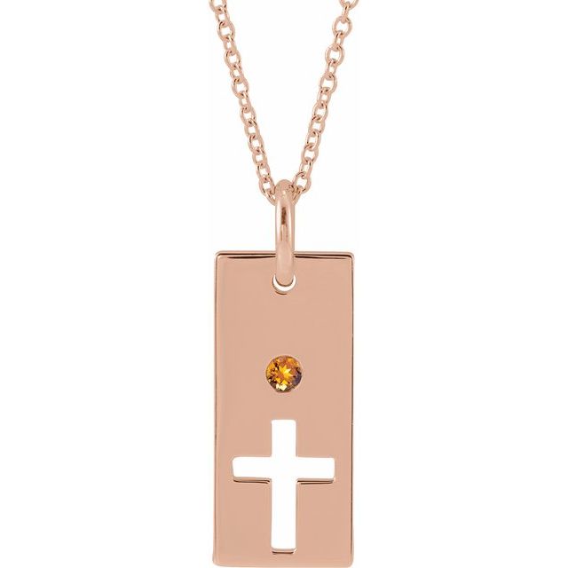 Round Natural Citrine Cross Bar Necklace