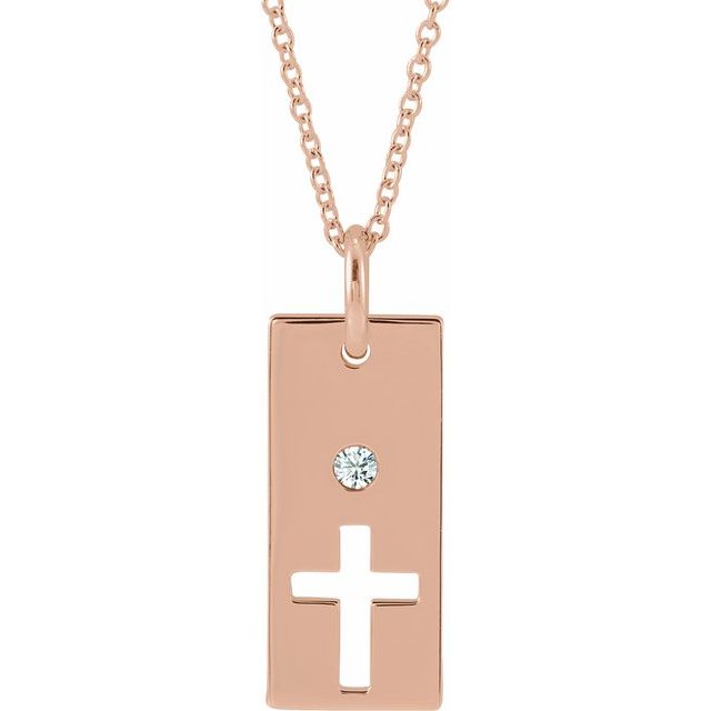 Round .03 CT Natural Diamond Cross Bar Necklace