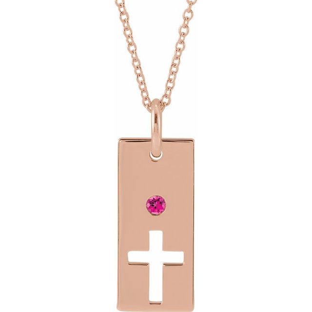 Round Natural Pink Tourmaline Cross Bar Necklace