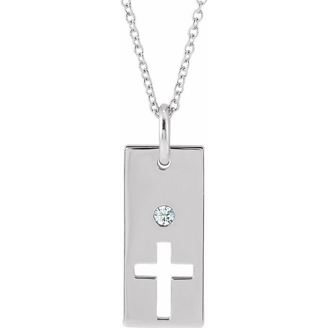Round .03 CT Natural Diamond Cross Bar Necklace