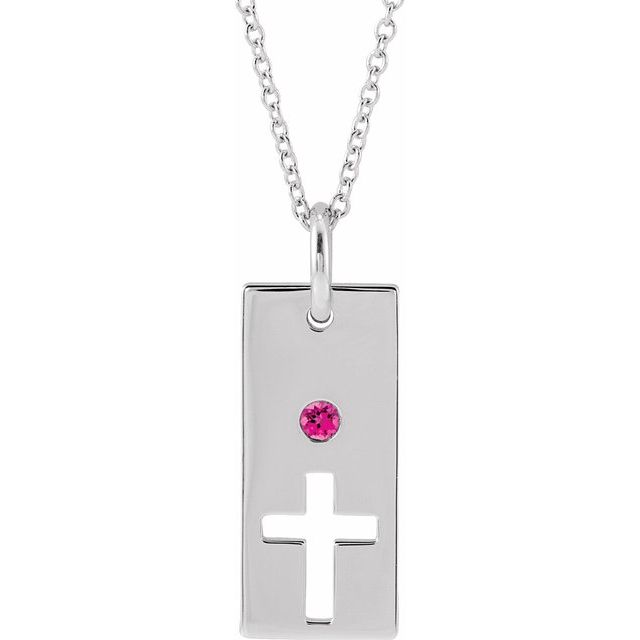 Round Natural Pink Tourmaline Cross Bar Necklace