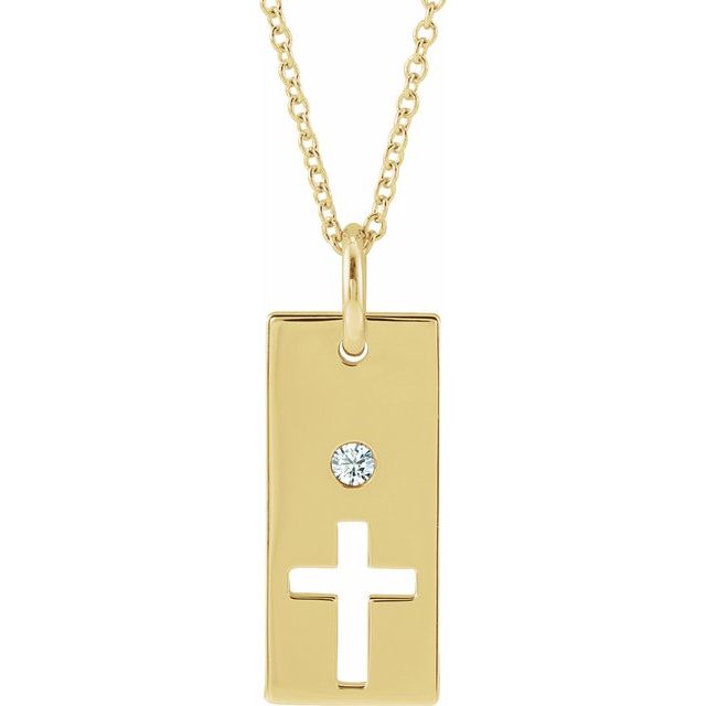 Round .03 CT Natural Diamond Cross Bar Necklace