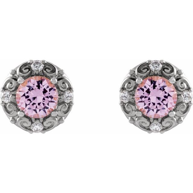 Round 6mm Natural Pink Tourmaline & 1/4 CTW Natural Diamond Halo-Style Earrings