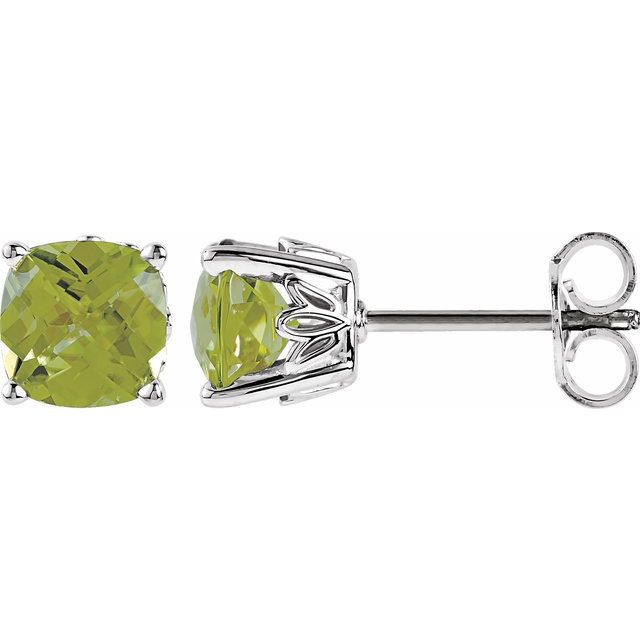 5x5mm Cushion Natural Peridot Earrings