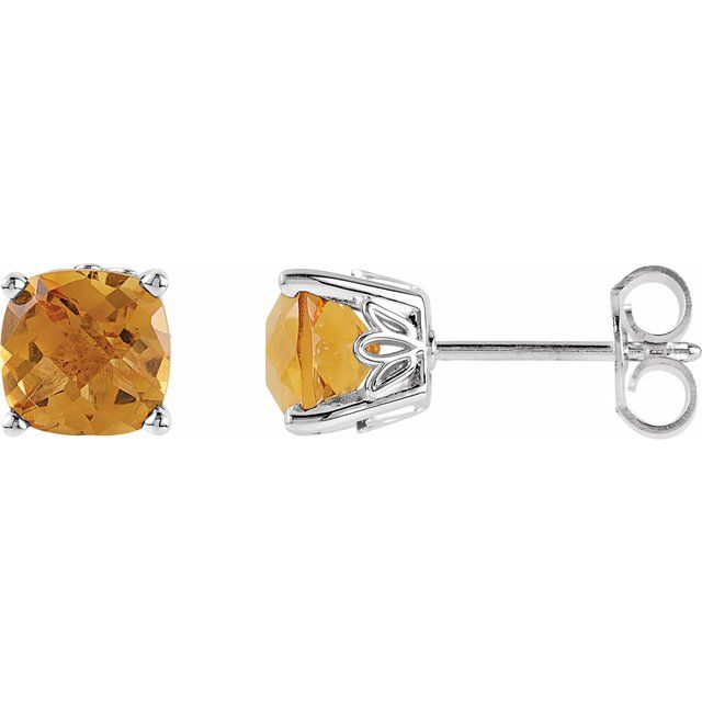 6x6mm Cushion Natural Citrine Earrings