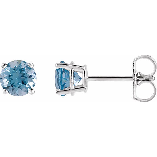 Round 5mm Natural Aquamarine Stud Earrings