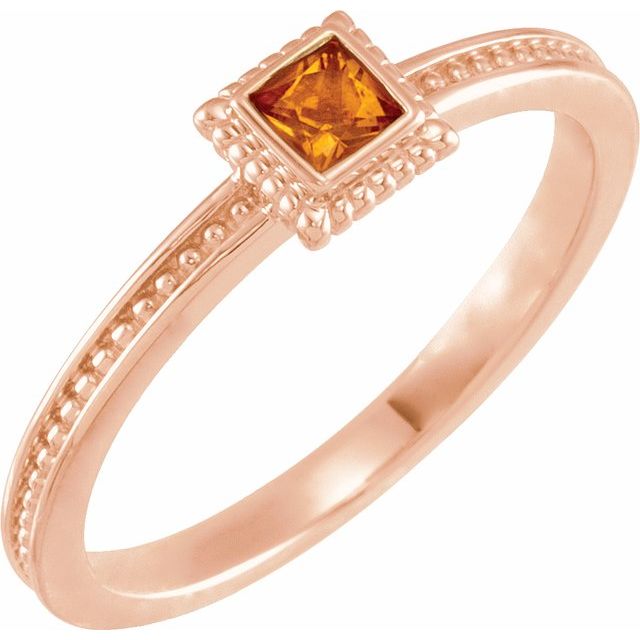 Square Natural Citrine Family Stackable Ring