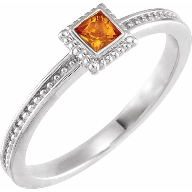 Square Natural Citrine Family Stackable Ring